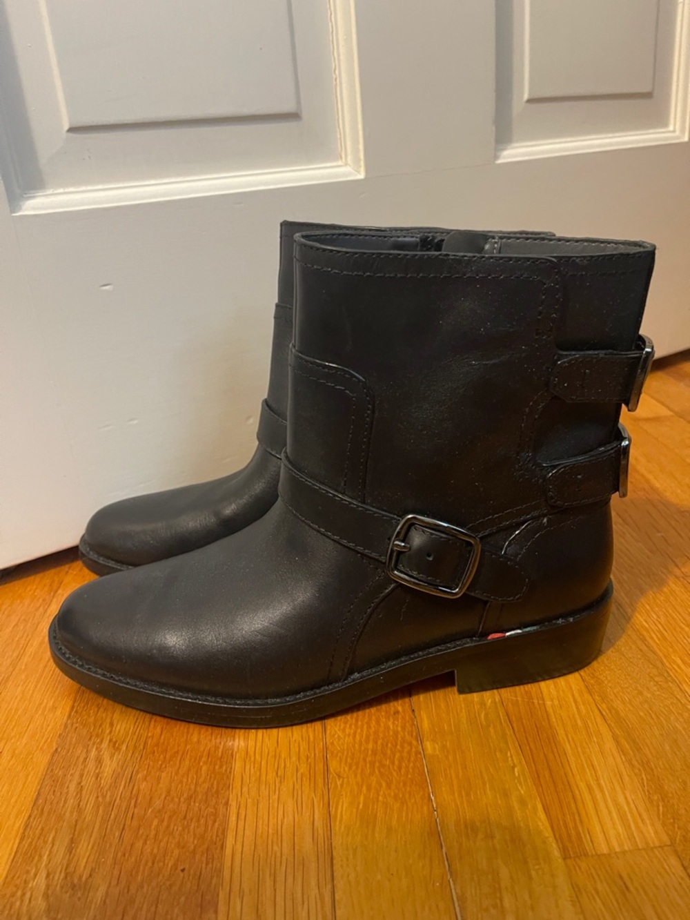 Franco Sarto Black Leather Ankle Boots with Buckle Detail